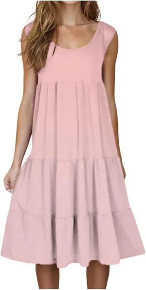 Women's Summer Boho Beach Dresses 2025 Sleeveless Sundress Crew Neck Casual Flowy A-Line Dresses