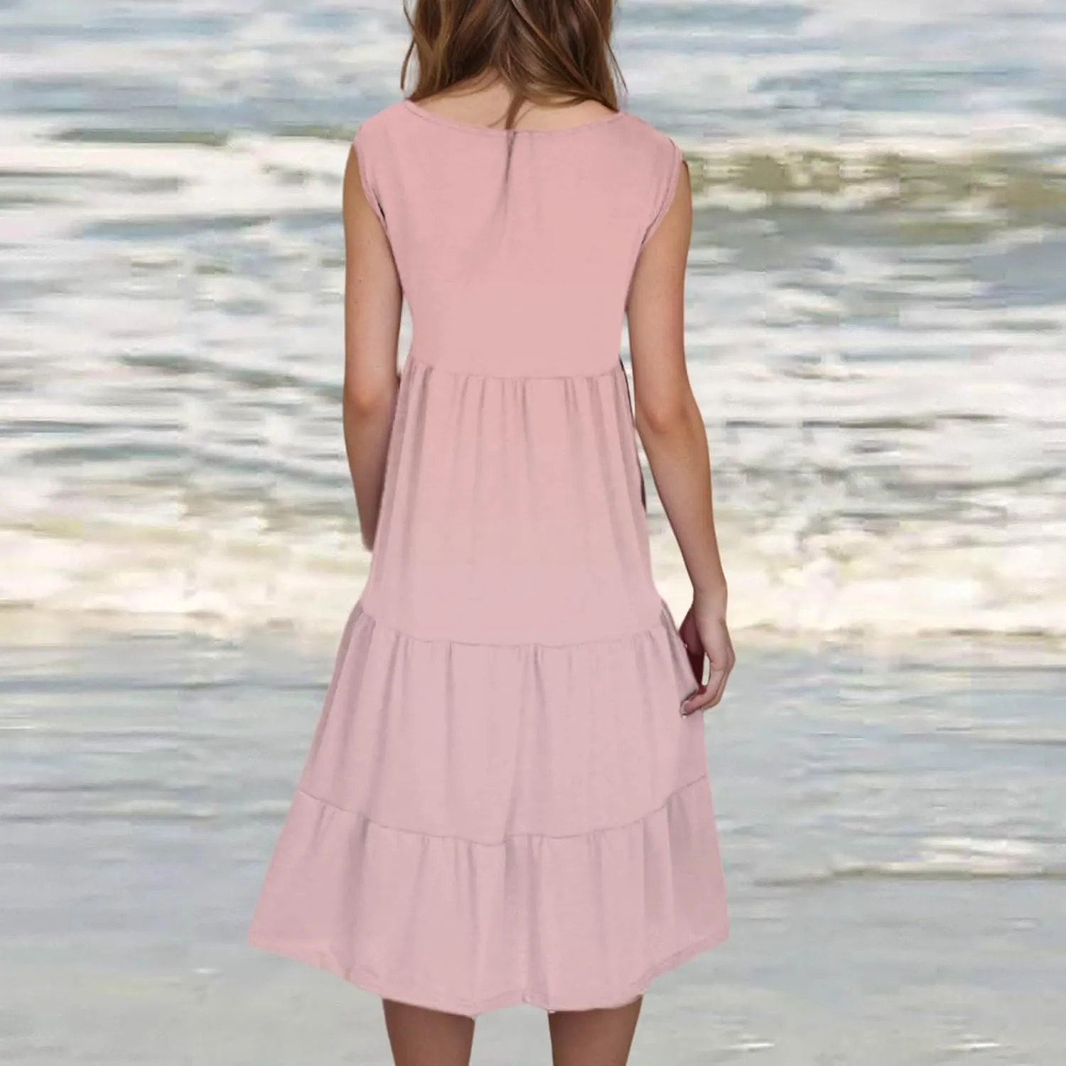 Women's Summer Boho Beach Dresses 2025 Sleeveless Sundress Crew Neck Casual Flowy A-Line Dresses
