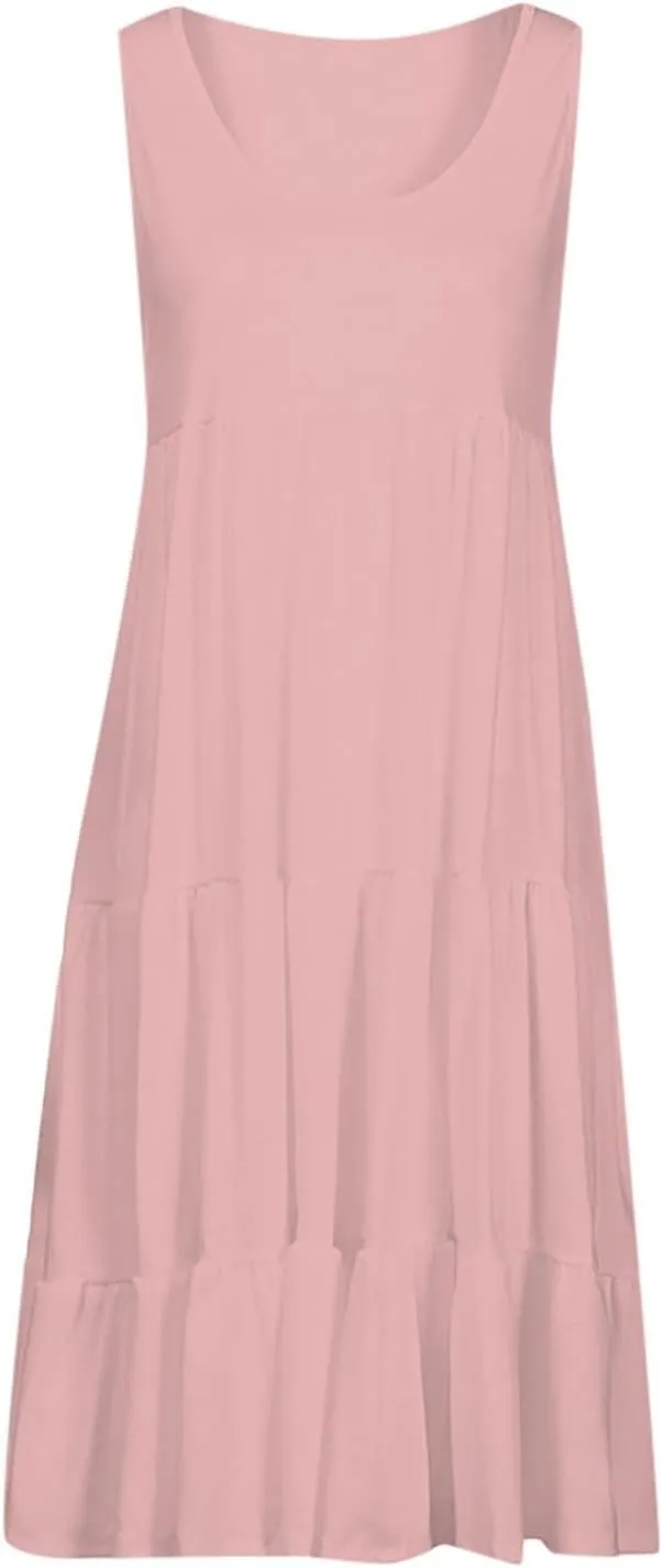 Women's Summer Boho Beach Dresses 2025 Sleeveless Sundress Crew Neck Casual Flowy A-Line Dresses