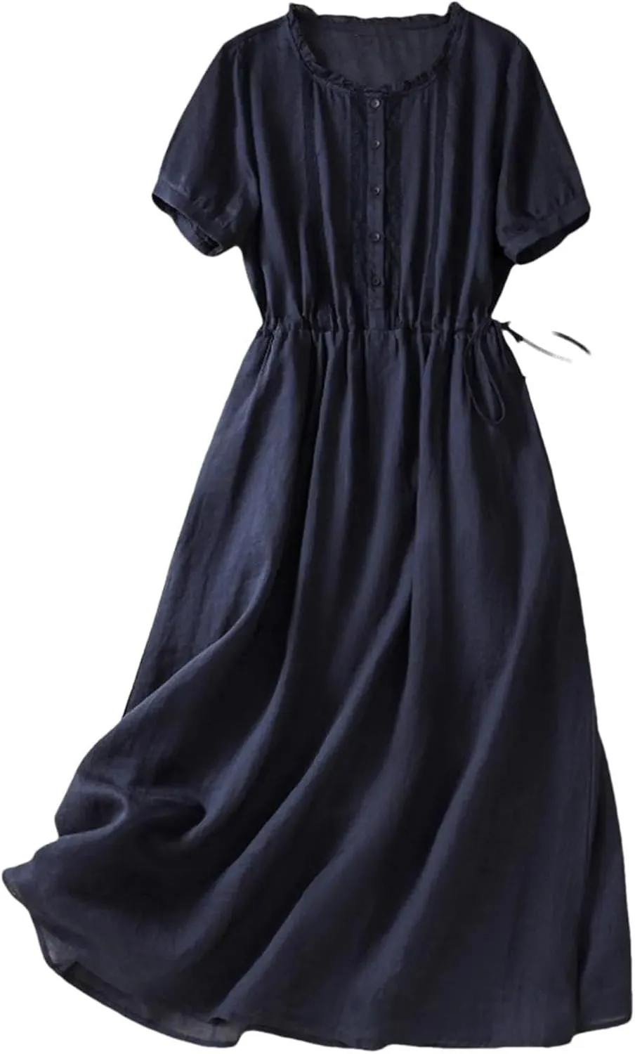 Women's Summer Chiffon Long Dress Flimsy Girdle The Waist Crew Neck Drawstring A-Line Dresses