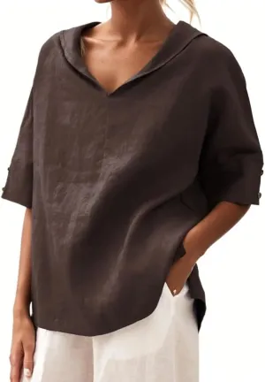 Women's Summer Hoodies Top T-Shirt Cotton Linen Half Sleeve V Neck Casual Loose Lightweight Tunic Blouse