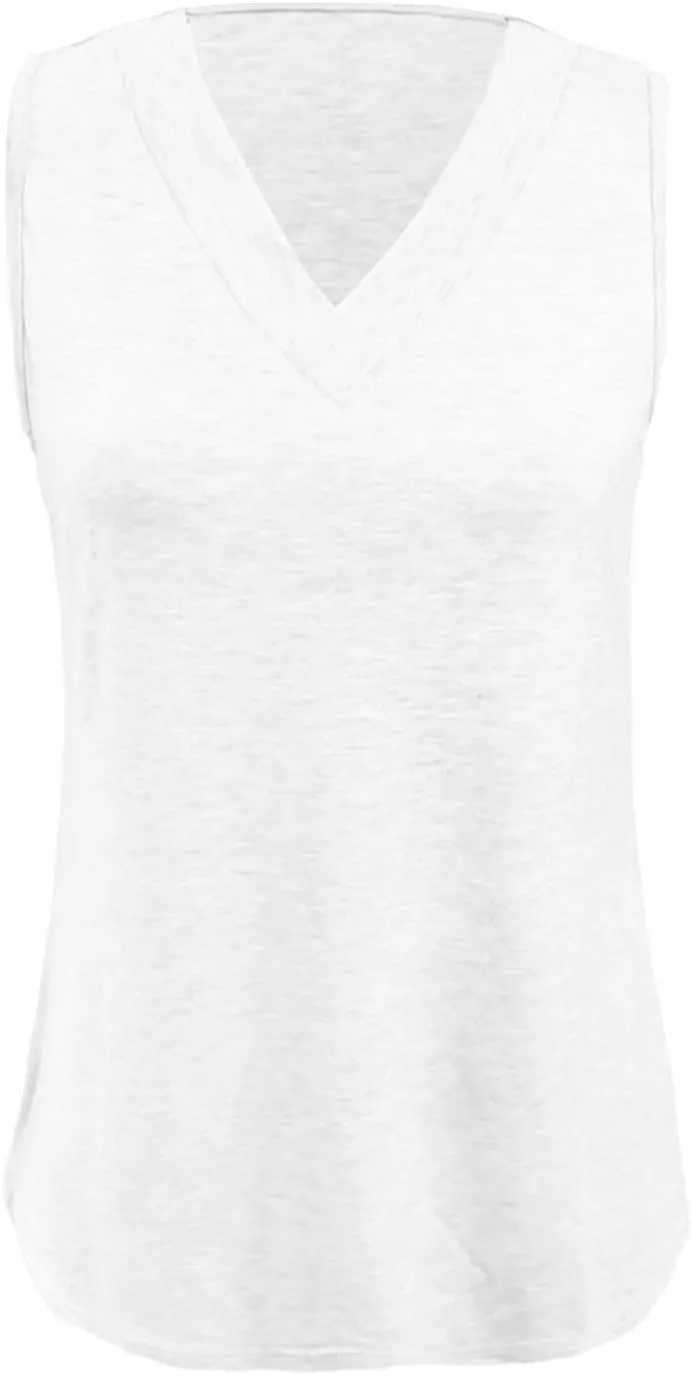 Women's Summer Tank Tops Basic 2025 Vacation Sleeveless V Neck Loose T-Shirts Beach Outfits Clothes