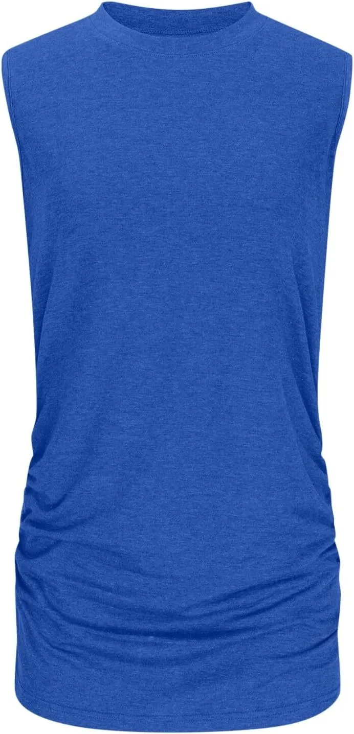 Womens Summer Tank Tops High Neck Workout Crew Neck Sleeveless Top Casual Flowy Trendy Loose Sleeveless Vest Camisole