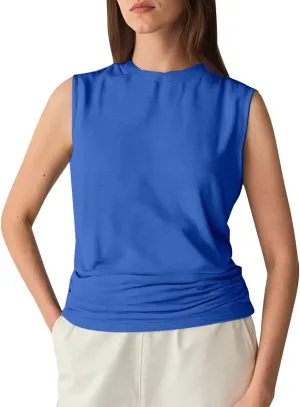 Womens Summer Tank Tops High Neck Workout Crew Neck Sleeveless Top Casual Flowy Trendy Loose Sleeveless Vest Camisole