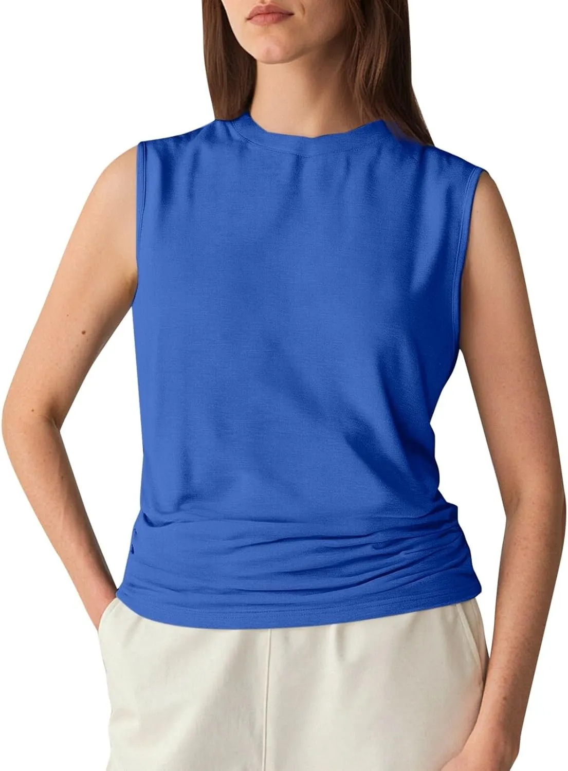 Womens Summer Tank Tops High Neck Workout Crew Neck Sleeveless Top Casual Flowy Trendy Loose Sleeveless Vest Camisole