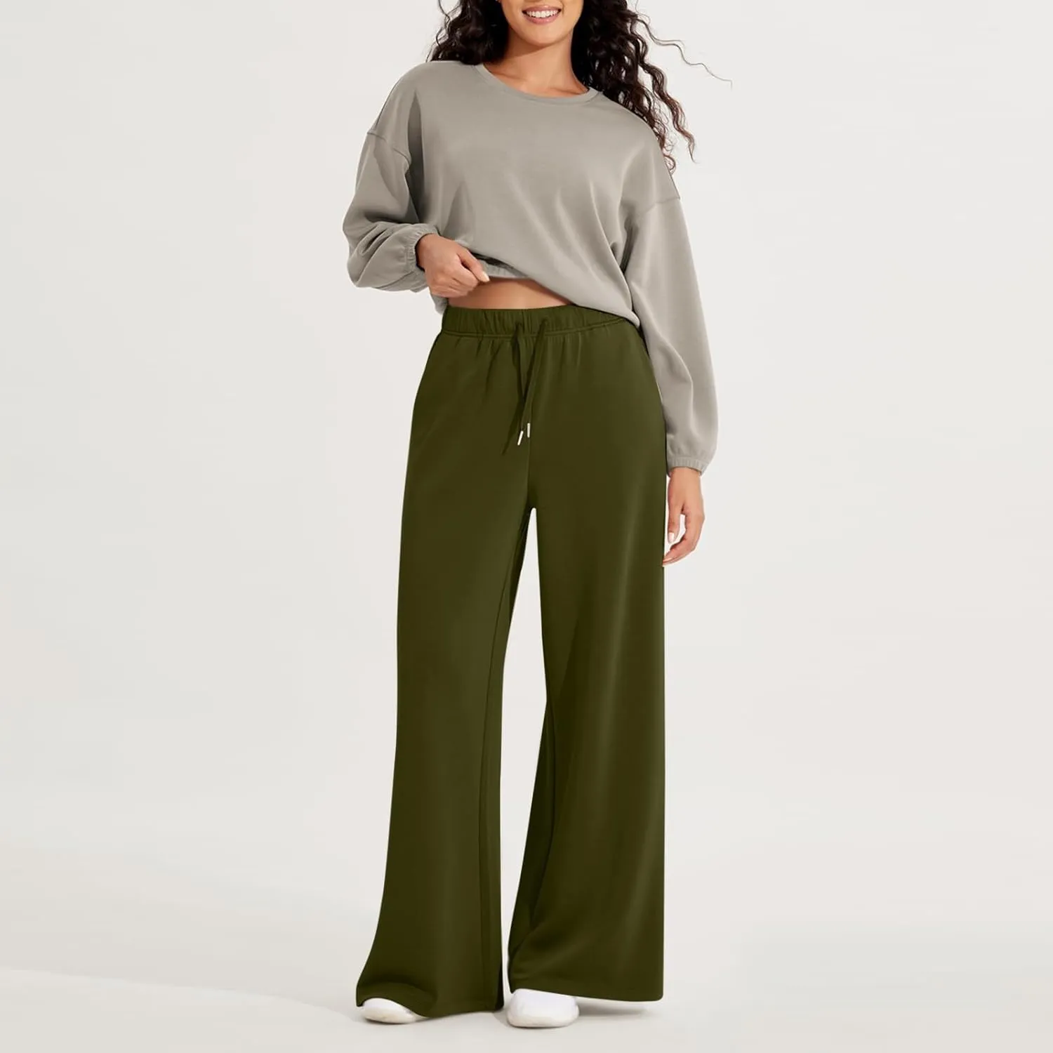 Womens Tall Sweatpants Loose Fit Wide Leg Joggers with Pockets Business Casual Comfy High Wasited Sweat Pants Preppy