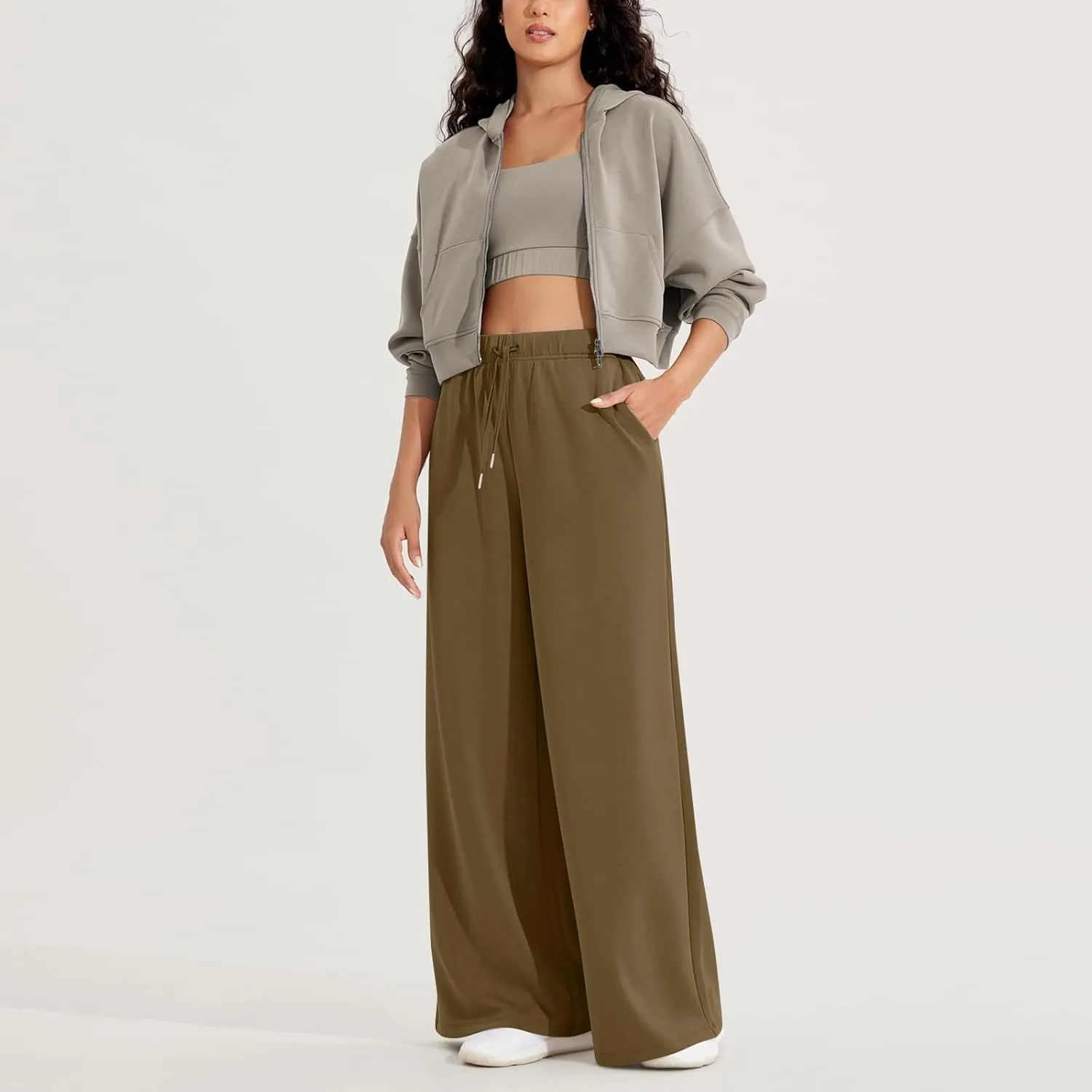 Womens Tall Sweatpants Loose Fit Wide Leg Joggers with Pockets Business Casual Comfy High Wasited Sweat Pants Preppy