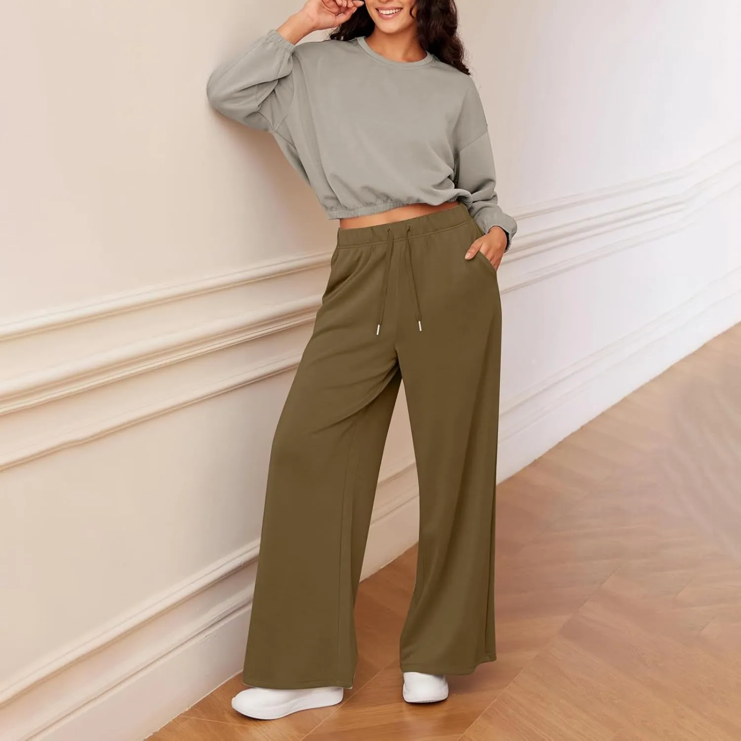 Womens Tall Sweatpants Loose Fit Wide Leg Joggers with Pockets Business Casual Comfy High Wasited Sweat Pants Preppy