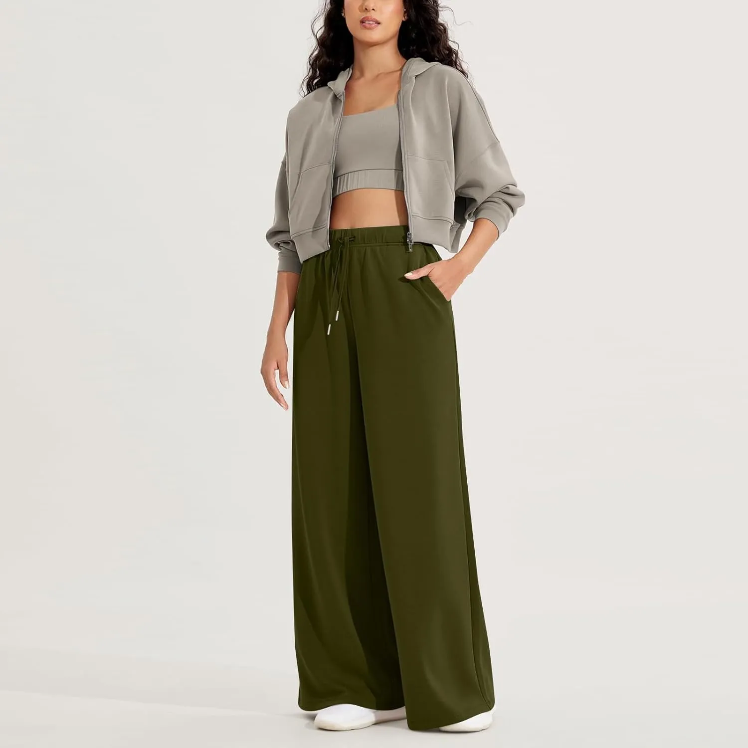 Womens Tall Sweatpants Loose Fit Wide Leg Joggers with Pockets Business Casual Comfy High Wasited Sweat Pants Preppy