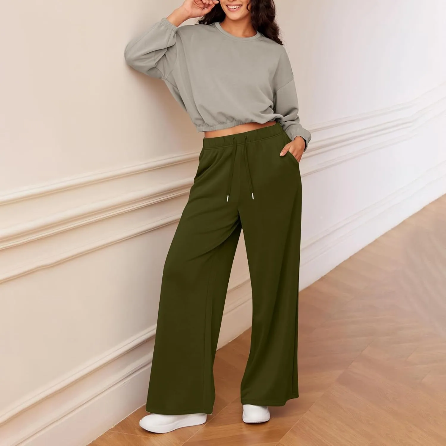 Womens Tall Sweatpants Loose Fit Wide Leg Joggers with Pockets Business Casual Comfy High Wasited Sweat Pants Preppy