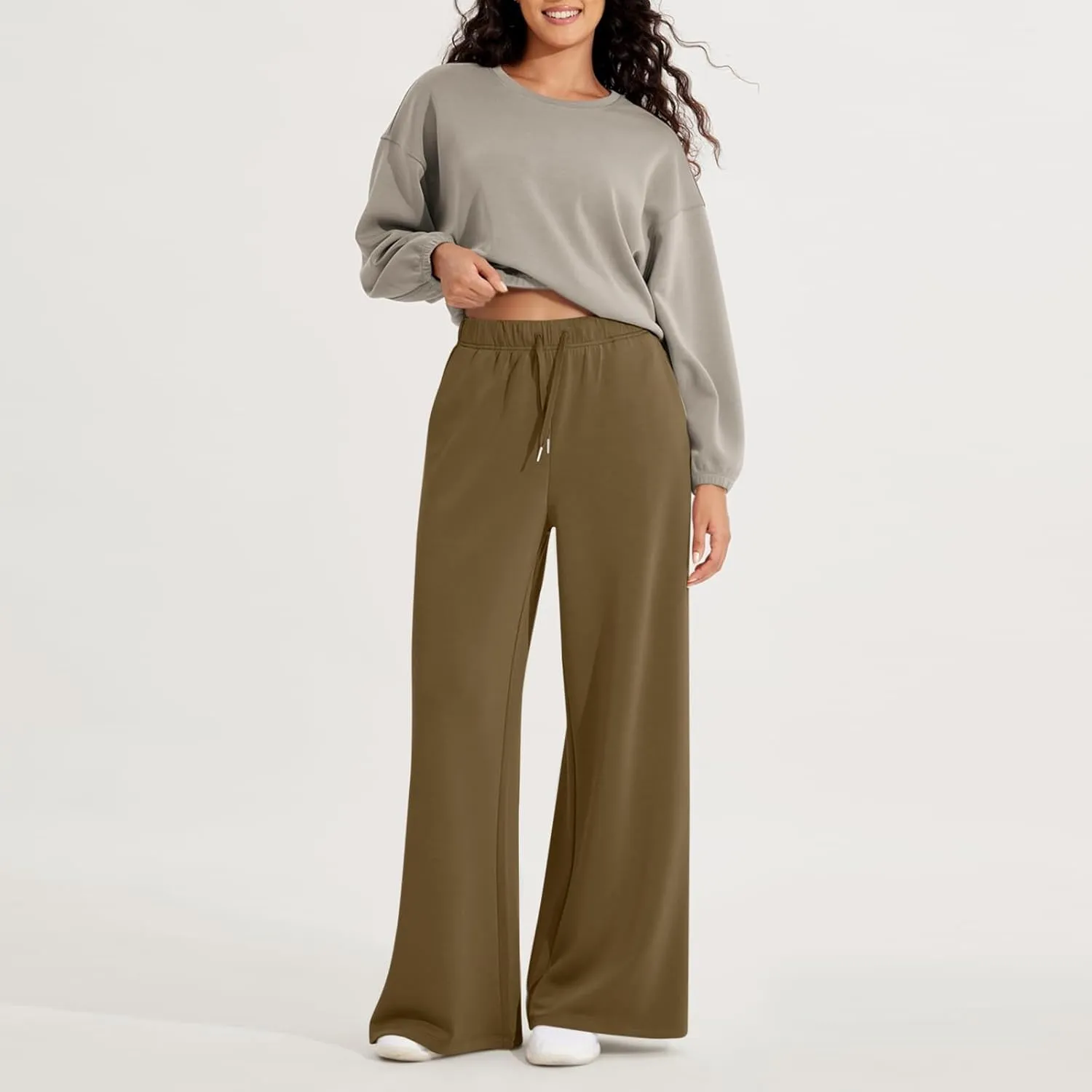 Womens Tall Sweatpants Loose Fit Wide Leg Joggers with Pockets Business Casual Comfy High Wasited Sweat Pants Preppy