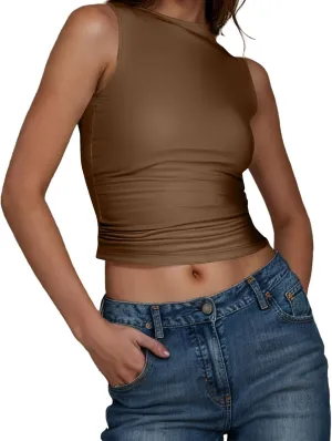Womens Tank Top 2025 Sleeveless High Neck Cropped Tee Shirt Summer Athletic Fashion Casual Basic Fitted Y2k Tops