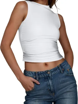 Womens Tank Top 2025 Sleeveless High Neck Cropped Tee Shirt Summer Athletic Fashion Casual Basic Fitted Y2k Tops