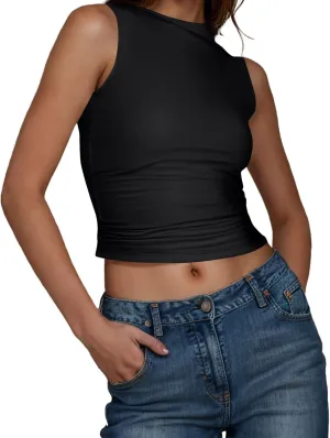 Womens Tank Top 2025 Sleeveless High Neck Cropped Tee Shirt Summer Athletic Fashion Casual Basic Fitted Y2k Tops