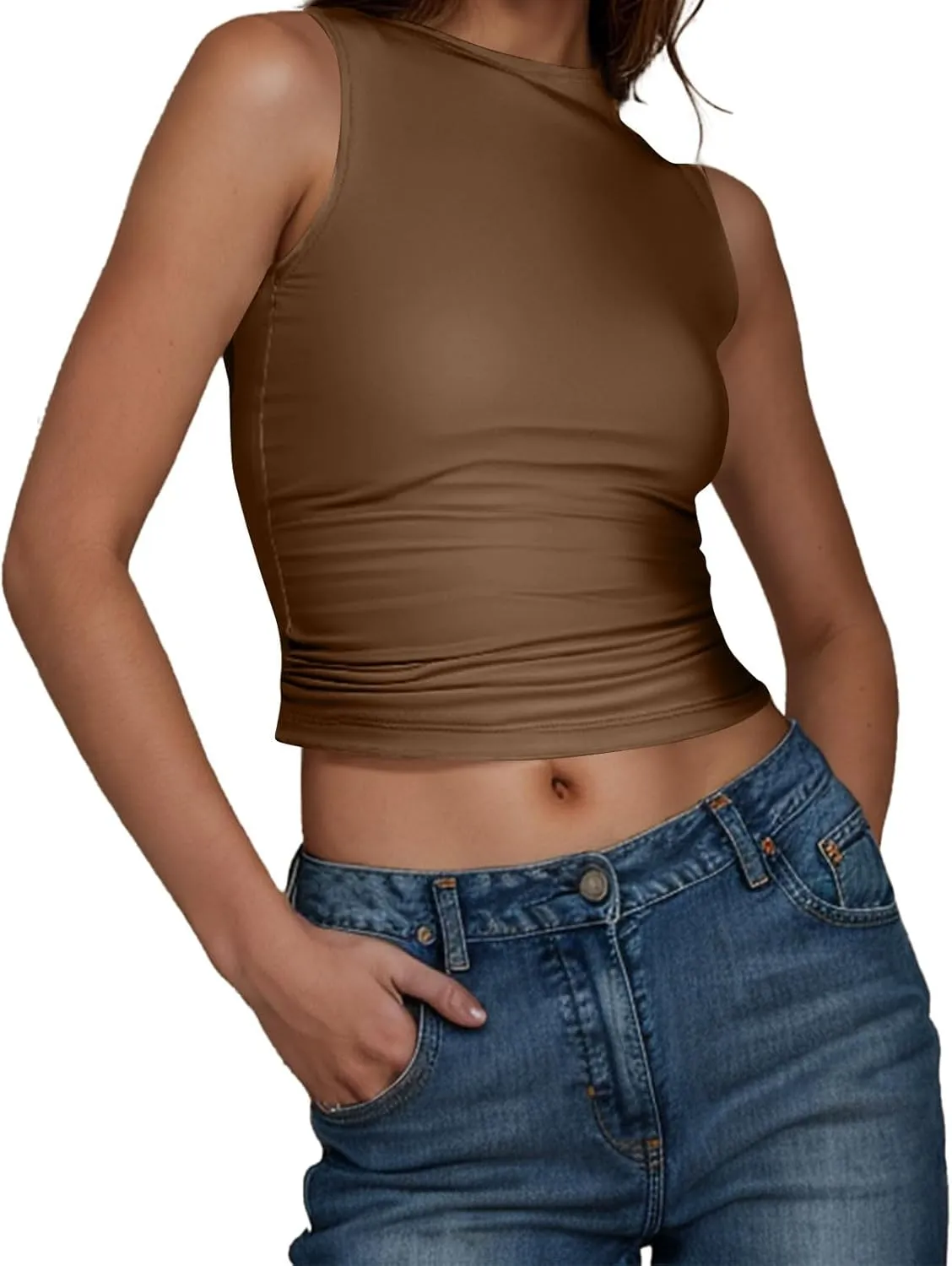 Womens Tank Top 2025 Sleeveless High Neck Cropped Tee Shirt Summer Athletic Fashion Casual Basic Fitted Y2k Tops
