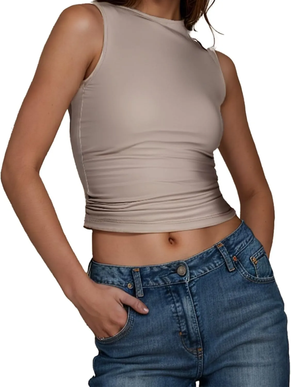 Womens Tank Top 2025 Sleeveless High Neck Cropped Tee Shirt Summer Athletic Fashion Casual Basic Fitted Y2k Tops