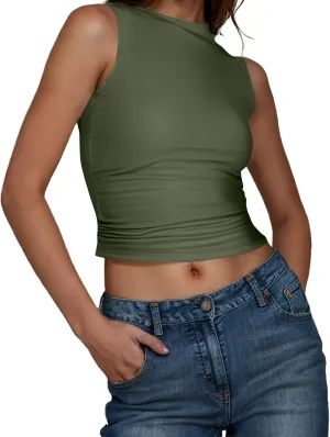 Womens Tank Top 2025 Sleeveless High Neck Cropped Tee Shirt Summer Athletic Fashion Casual Basic Fitted Y2k Tops