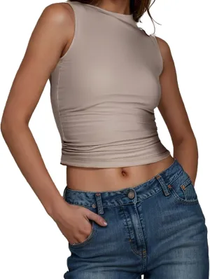 Womens Tank Top 2025 Sleeveless High Neck Cropped Tee Shirt Summer Athletic Fashion Casual Basic Fitted Y2k Tops