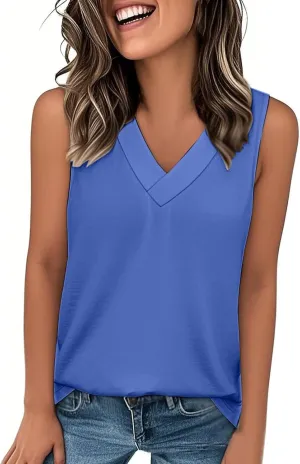 Womens Tank Tops 2025 Comfy T-Shirts Dressy Sleeveless V Neck Summer Loose Tank Top Beach Vacation Shirts