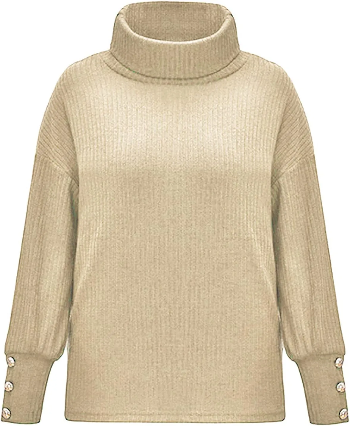 Womens Turtleneck Sweaters Plus Size Lantern Sleeve Ribbed Knit Pullover Casual Soft Solid Fall Winter Jumper Tops