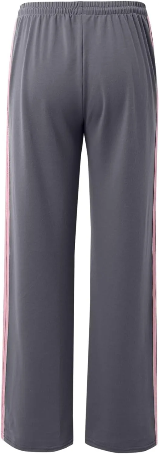 Womens Wide Leg Elasticated High Waist Trousers Side Striped Design Straight Casual Sweatpants Baggy Vintage Summer Pants