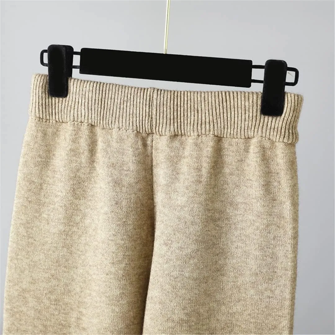 Women's Winter Oversized Drop Sleeve Cashmere Knit Turtleneck Sweater Wide Leg Pants Set