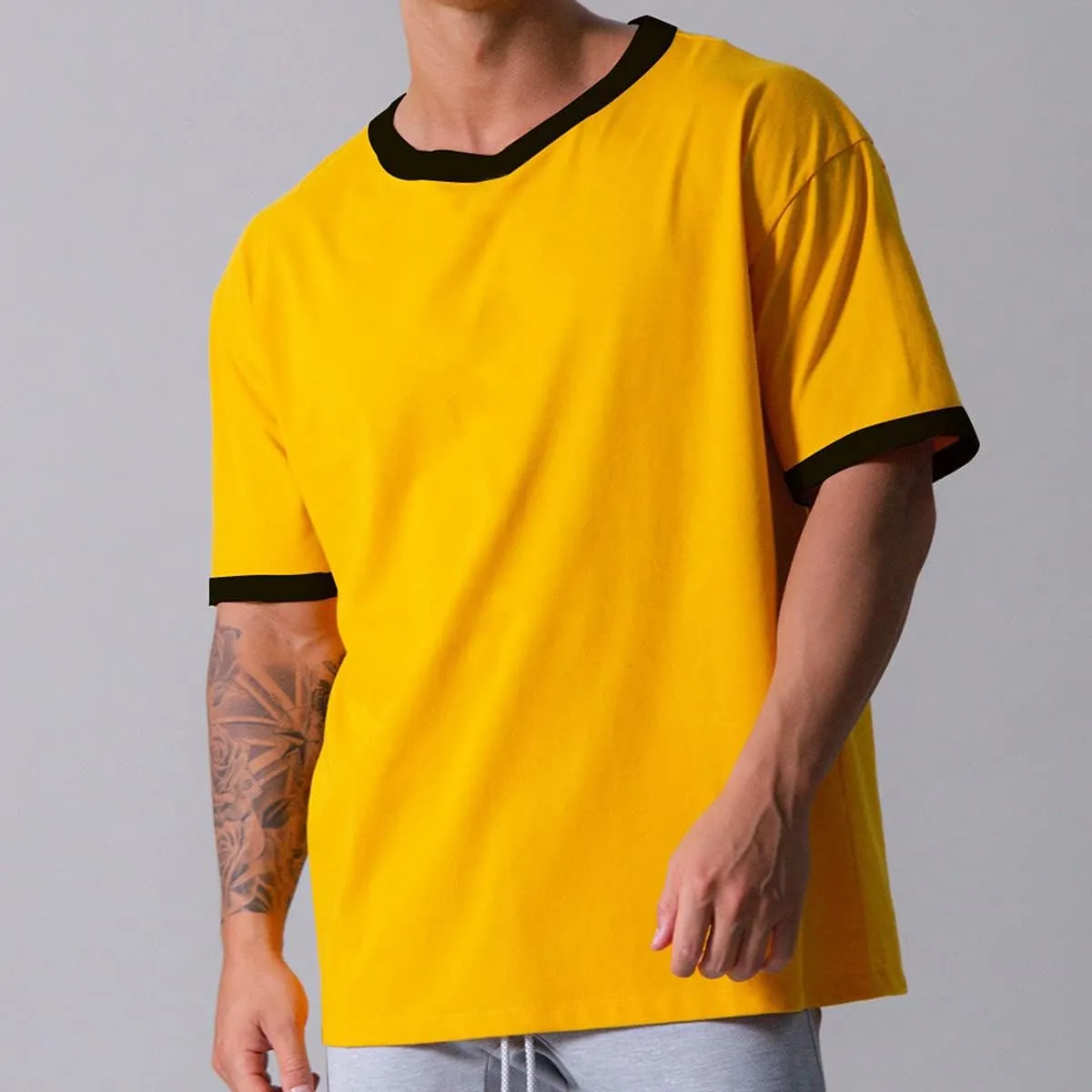 Workout Shirts Short Sleeve Oversized Hipster Loose Gym Shirts Basketball Hip-hop Street Style T-Shirts for Men T44