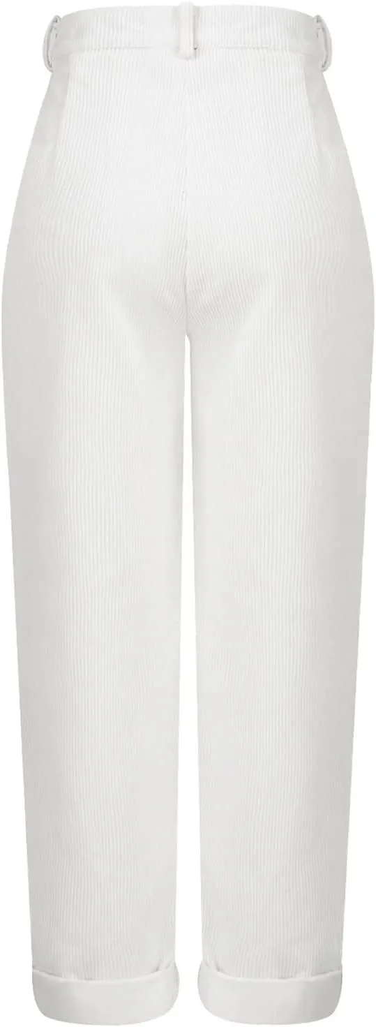 YOLAI Womens Corduroy Straight Leg Pants Elegant Casual High Waist Trousers Business Work Trousers with Pockets