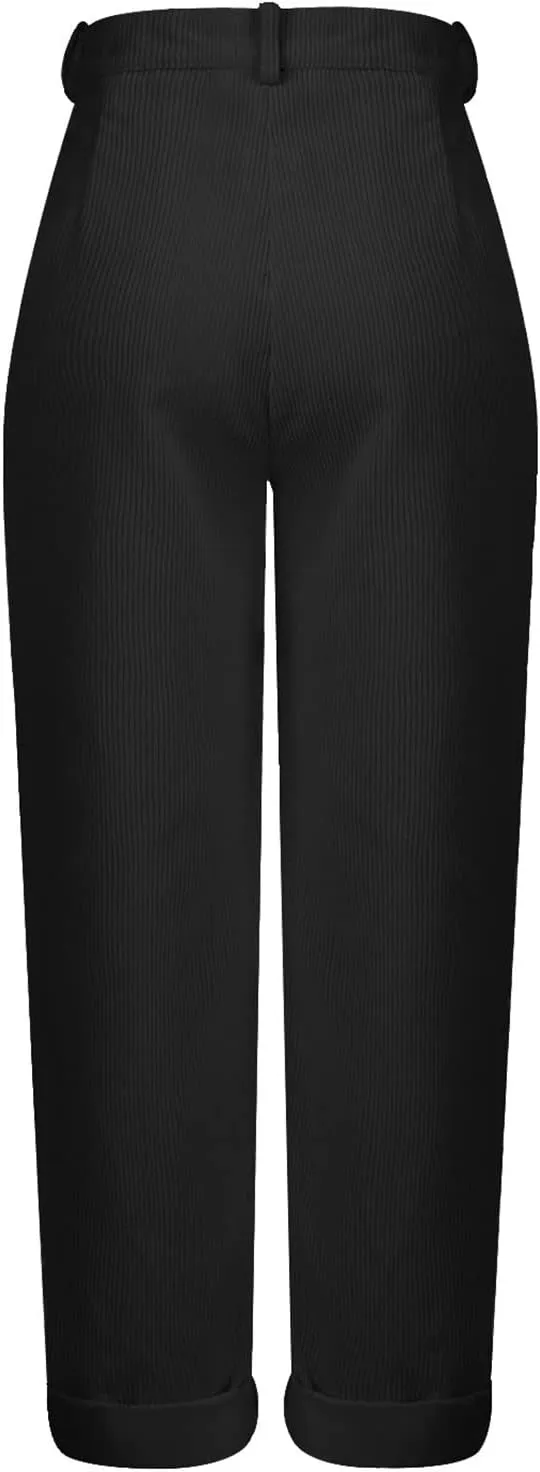 YOLAI Womens Corduroy Straight Leg Pants Elegant Casual High Waist Trousers Business Work Trousers with Pockets