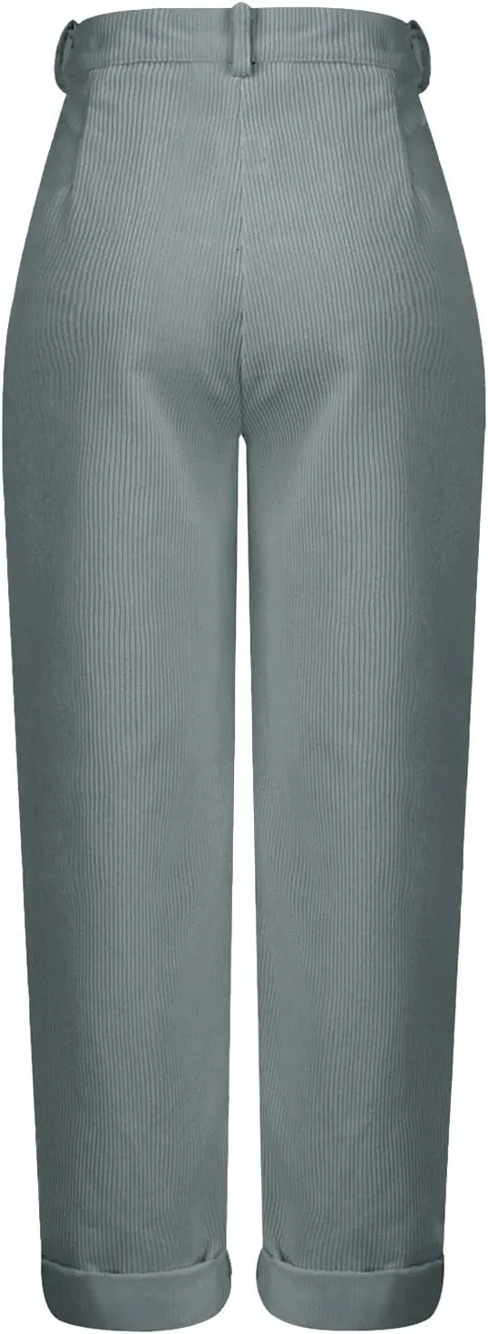 YOLAI Womens Corduroy Straight Leg Pants Elegant Casual High Waist Trousers Business Work Trousers with Pockets