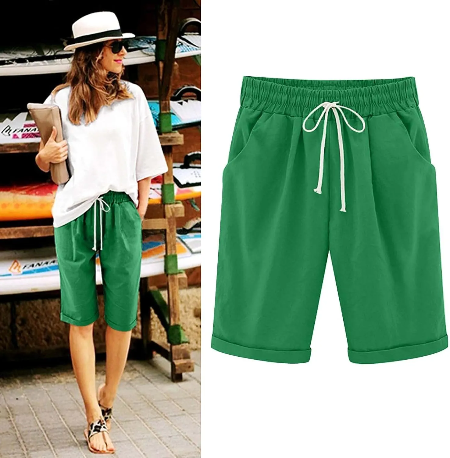 ZDRZK Summer Shorts for Women 2024 Elastic High Waisted Drawstring Casual Shorts Work Office Comfy Shorts with Plus Size