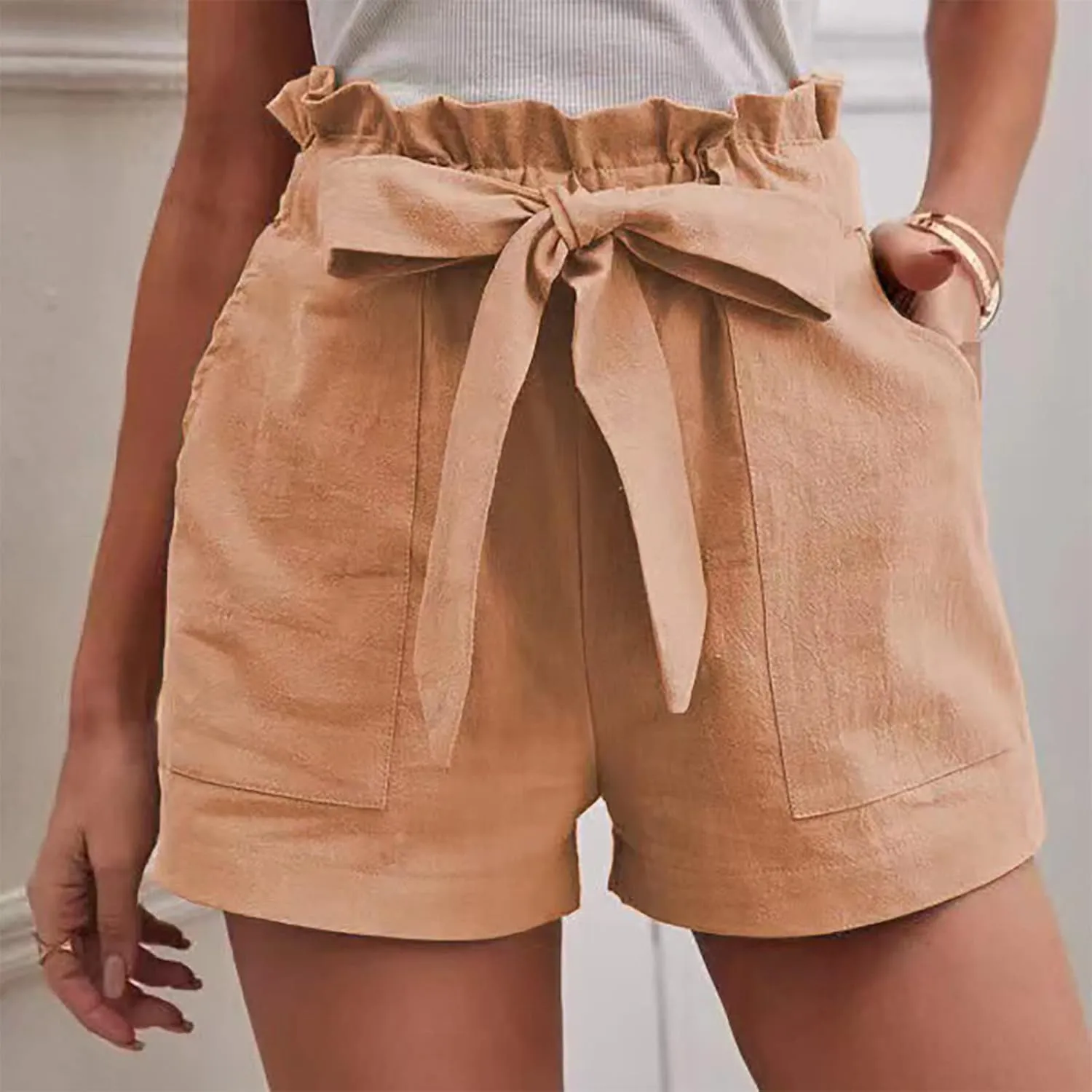 ZDRZK Work Shorts for Women High Waisted Tie Knot Front Trouser Shorts Trendy 2024 Fashion Business Summer Casual Shorts